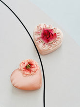Load image into Gallery viewer, Vintage pink ribbon satin heart shaped jewelry boxes
