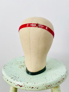 Vintage beaded pink velvet ribbon flapper headpiece