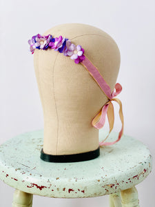 Vintage lilac blossom silk ribbon headpiece waist sash