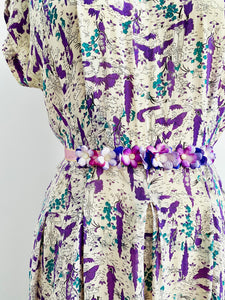 Vintage lilac blossom silk ribbon headpiece waist sash