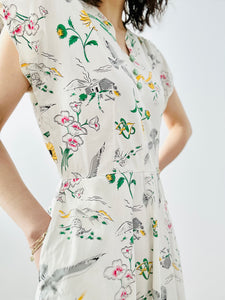 Vintage 1940s “Doves & Florals” novelty print dress