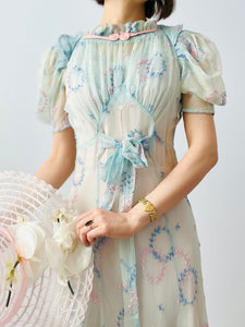 Ethereal 1930s sheer dress with embroidery
