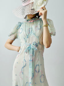 Ethereal 1930s sheer dress with embroidery