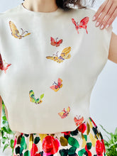 Load image into Gallery viewer, Vintage 1940s beige satin blouse w handpainted butterflies
