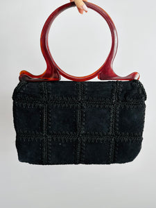 Vintage quilted suede handbag with oversized handles