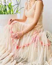 Load image into Gallery viewer, Vintage 1930s pink tulle dress with ribbonwork flowers
