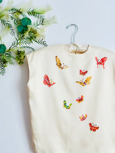 Vintage 1940s beige satin blouse w handpainted butterflies