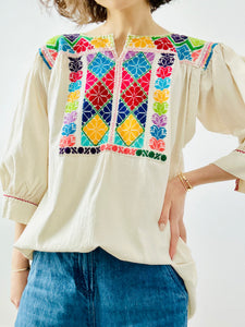 Vintage Hungarian Top Cotton Embroidered Peasant Blouse