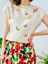 Load image into Gallery viewer, Vintage 1940s beige satin blouse w handpainted butterflies
