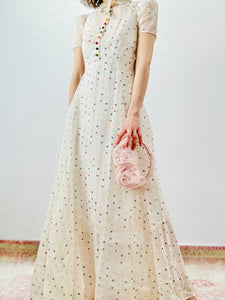 Vintage 1930s pastel eyelet circles dress