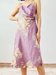 Vintage pastel purple silk floral dress