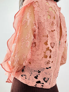 Vintage pastel pink lace blouse