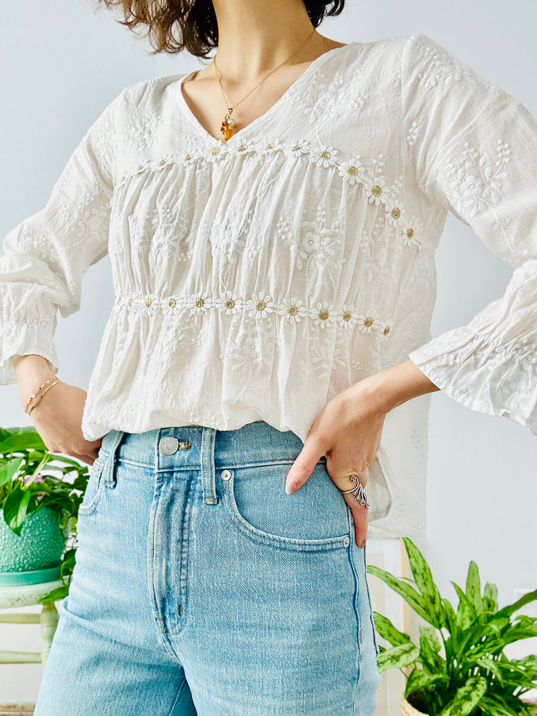 White cotton embroidered blouse