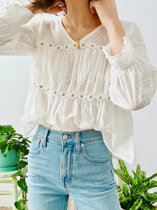 White cotton embroidered blouse