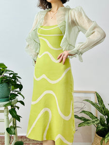 Lime green swirl lines knit dress