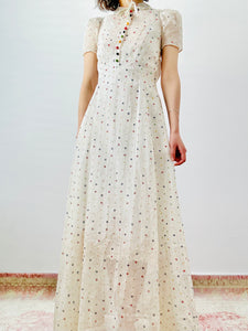 Vintage 1930s pastel eyelet circles dress