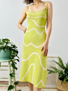 Lime green swirl lines knit dress