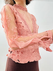 Vintage pastel pink lace blouse