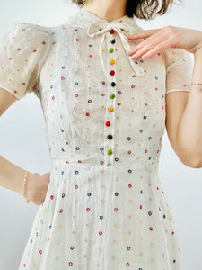 Vintage 1930s pastel eyelet circles dress