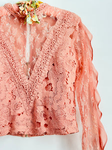 Vintage pastel pink lace blouse