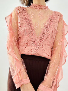 Vintage pastel pink lace blouse