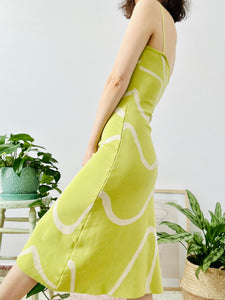Lime green swirl lines knit dress