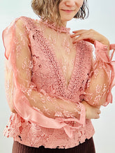 Load image into Gallery viewer, Vintage pastel pink lace blouse
