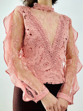 Load image into Gallery viewer, Vintage pastel pink lace blouse
