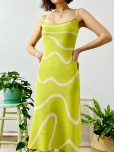 Lime green swirl lines knit dress