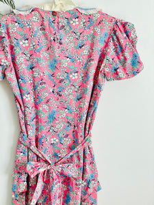 Vintage 1930s pink floral dress w novelty hearts