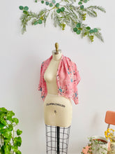 Load image into Gallery viewer, vintage 1930s pink floral silk scarf display on mannequin
