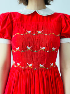 Vintage 1950s red embroidered cotton dress