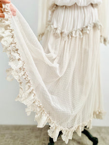 Vintage tulle lace ruffled victorian style blouse skirt two piece set