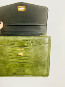 Vintage 1940s Green Lizard Cowhide Leather Bag