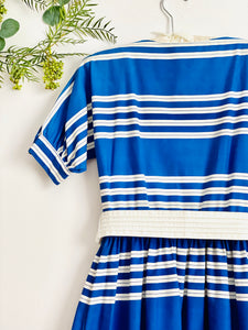 Vintage Lanz Original navy blue striped dress