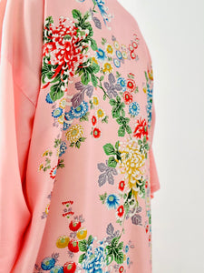 Vintage pastel pink daisy florals Japanese kimono