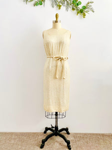 Vintage 1960s beige color sequin dress with belt