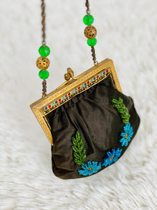 Antique 1920s beaded silk bag with rococo trim