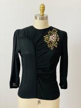 Load image into Gallery viewer, Vintage 1940s black beaded rayon blouse

