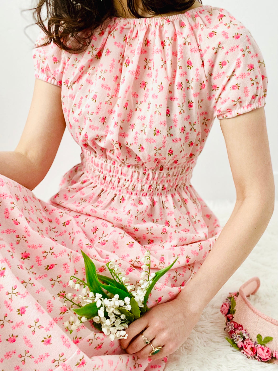 Vintage full length pink floral dress