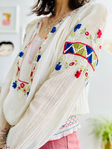 1930s Hungarian Top Cotton Embroidered Peasant Blouse