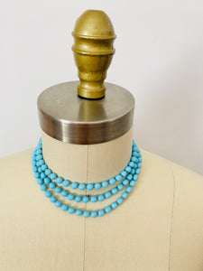 Vintage 1920s turquoise color glass beads flapper necklace