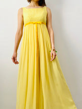 Load image into Gallery viewer, Vintage yellow ruched silk wide leg jumpsuit
