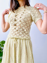 Load image into Gallery viewer, Vintage 1960s buttery yellow crochet dress with scalloped hem
