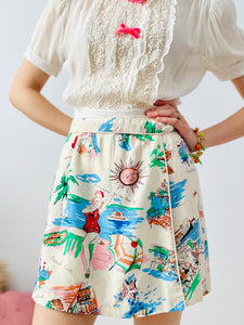 Vintage beach vibe novelty print shorts/skirt