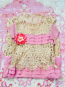 Vintage 1920s pink flapper lace dress