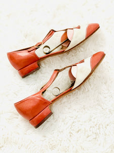 Vintage Chestnut Color Sandals Mary Janes Leather Shoes