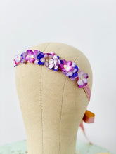 Load image into Gallery viewer, Vintage lilac blossom silk ribbon headpiece waist sash
