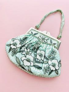 Vintage seafoam blue beaded purse evening bag