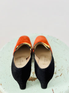 Vintage colorblock suede heels